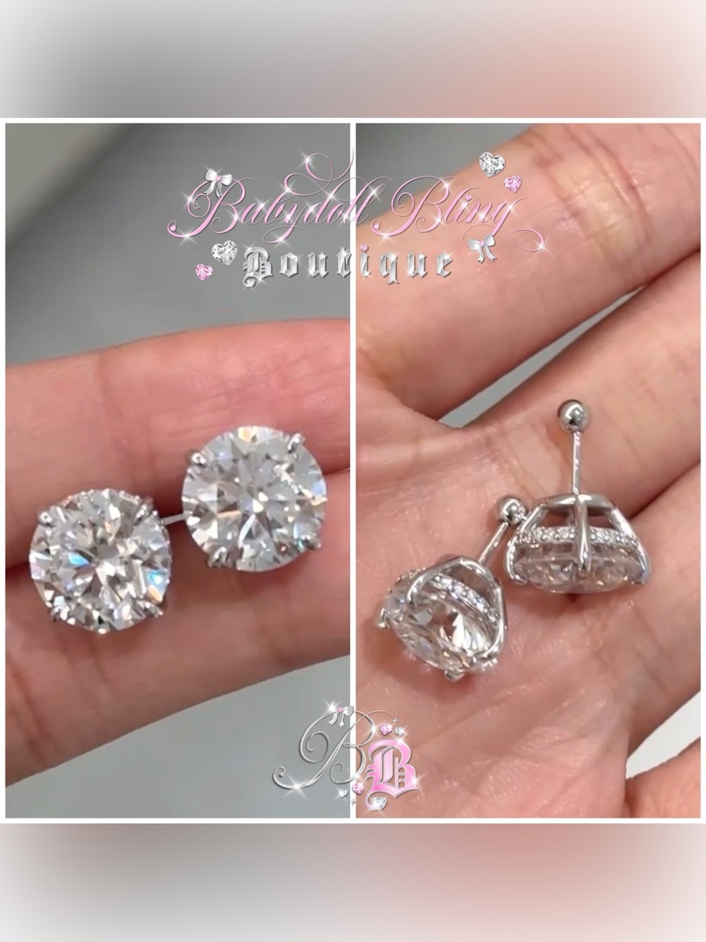 Earrings 5 carat studs custom with screw on backing Babydoll Bling Boutique